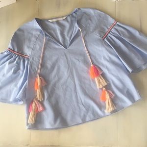 Zara blue top with tassels